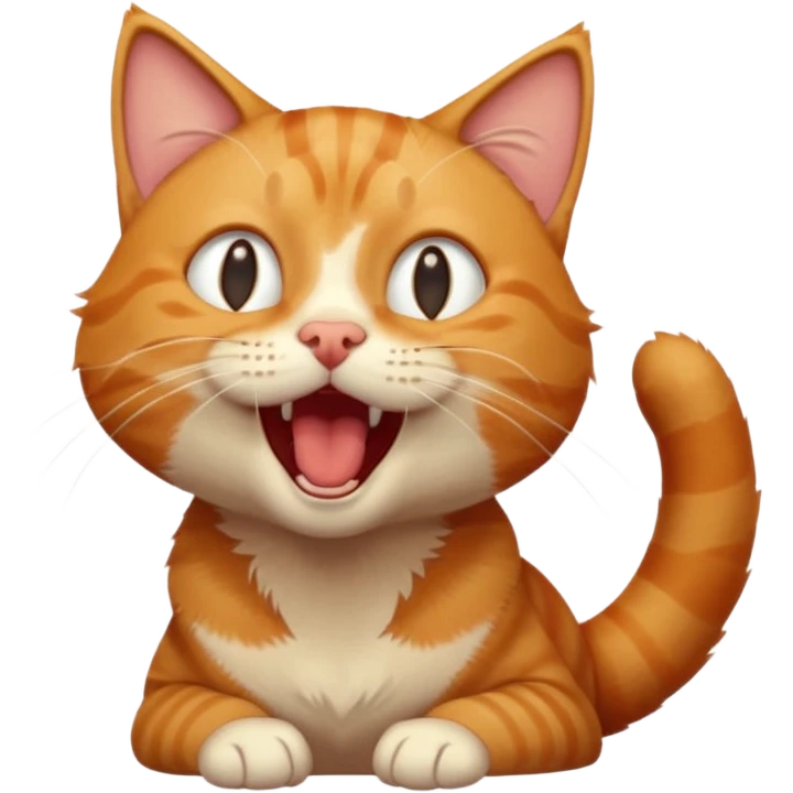 A high-resolution photo-realistic digital illustration of a solid ginger tabby cat, head titled up yawning emoji