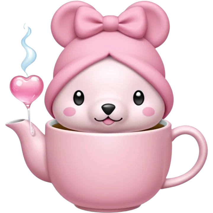 Orsacchiotto con fiocco coquette rosa con un bubbone tea in mano emoji