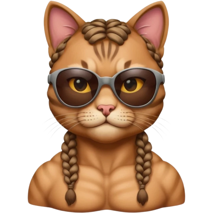 Bodybuilder cat with braids wearing sunglasses emoji