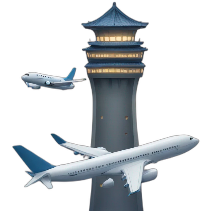 Two tower with a plane emoji