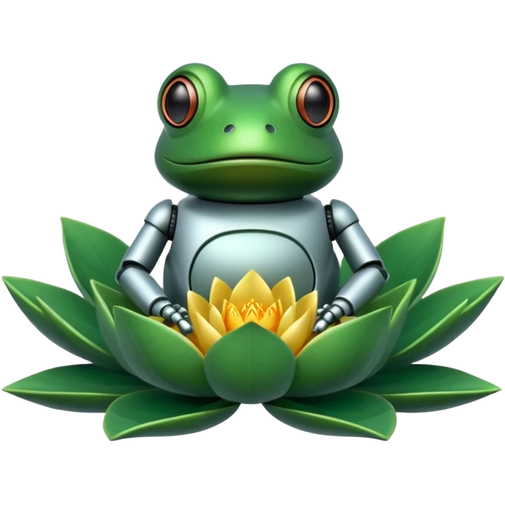 robot frog on lotus emoji
