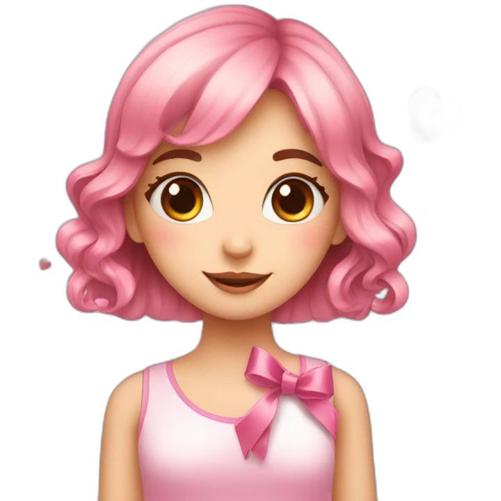 Cute girl with pink ribbon and hearts emoji