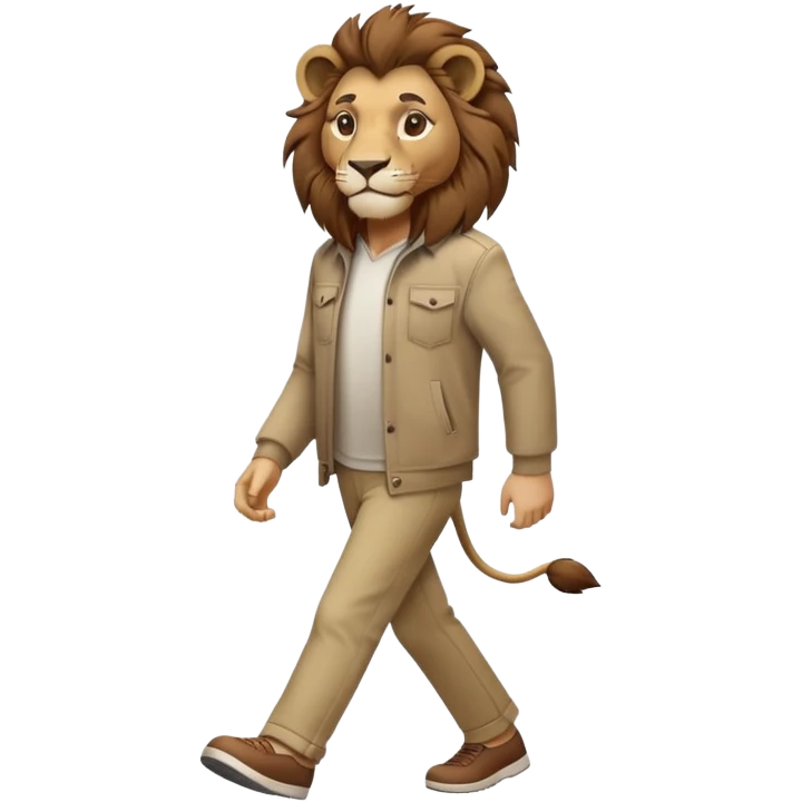 anthropomorphised lion in casual clothes walking upright, relaxed pose emoji