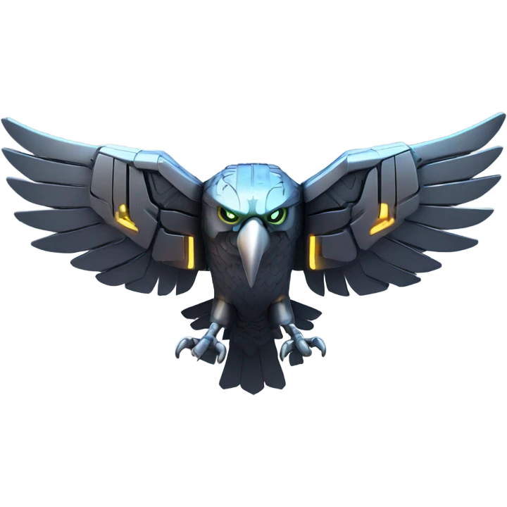 A dark furtive eagle as a tech drone machine emoji