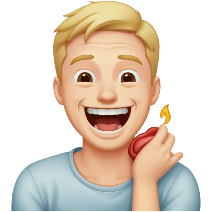 a man choking himself while laughing emoji