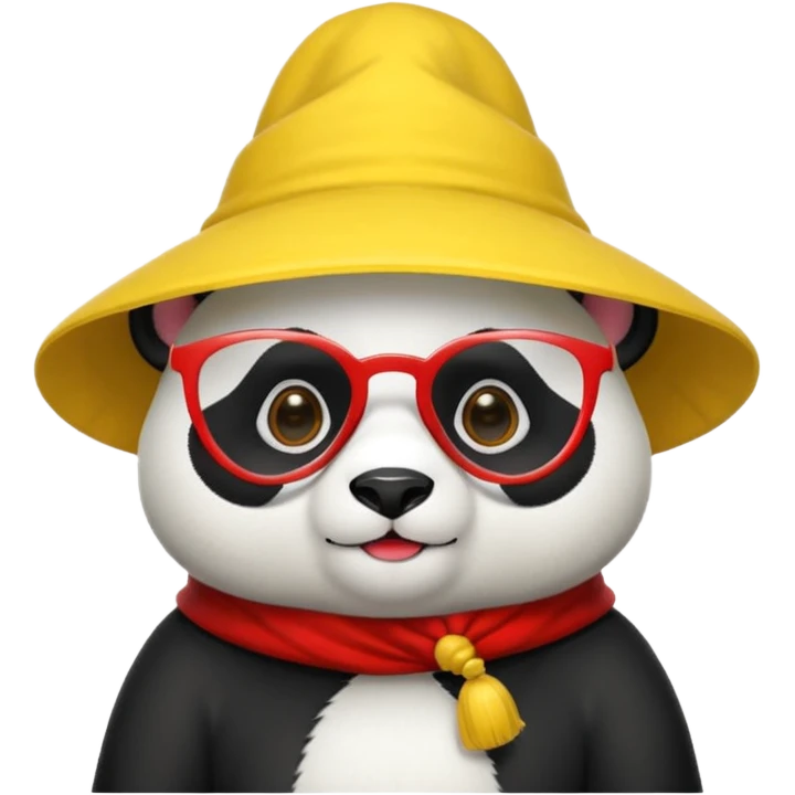 panda with yellow conical hat, red glasses emoji
