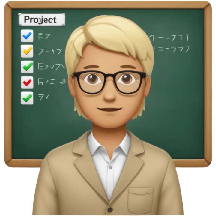 silhouette of a light-haired man standing next to a project board emoji