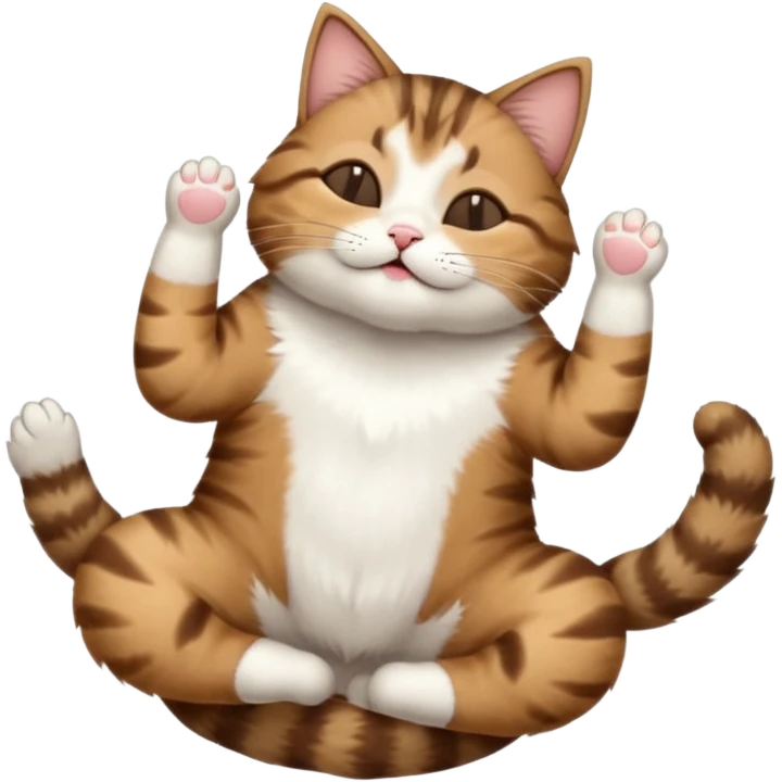 dark brown tabby and white cat in funny positions upside down with eyes closed emoji
