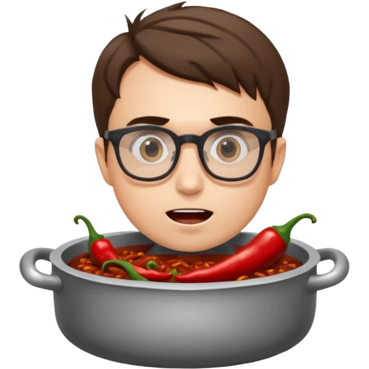 Charlie Kirk in a pot of chili emoji | AI Emoji Generator