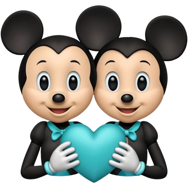 Mickey Mouse and Minnie Mouse with a teal blue heart  emoji