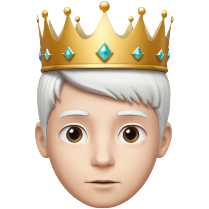 Royal latin Kid boy with wery fancy 3d crown head 3d style only face half rotate head white hair 3d face in rotate emoji
