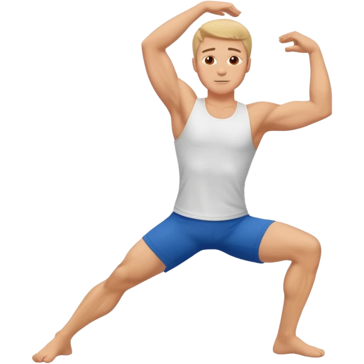 Hombre blanco haciendo estiramientos cuerpo emoji