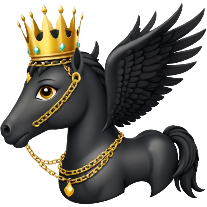 A fire black pegasus with golden chain in neck and crown in head emoji