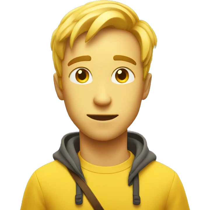 a basic yellow emoji pointing behind him while looking at camera emoji