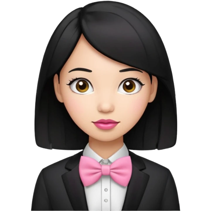 black hair woman with pink bowtie emoji