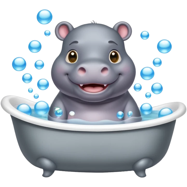 happy hippo with bubbles in bathtub emoji