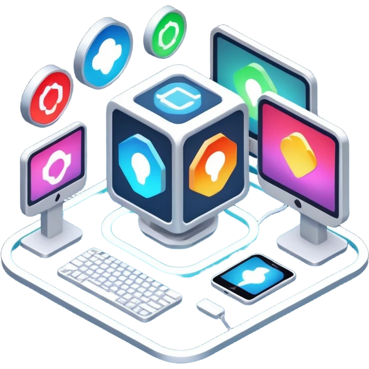 isometric, image of computer systems, processes, data integrating ...