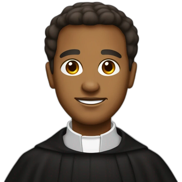 Don Bosco as a brown man in a black priest suit using a biretta emoji