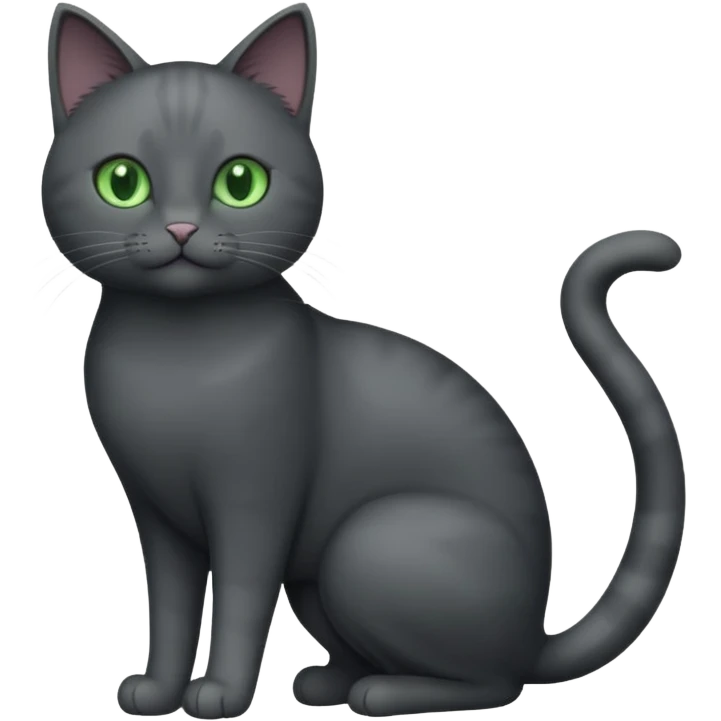 full body solid dark grey cat with green eyes, white paws and white whiskers emoji