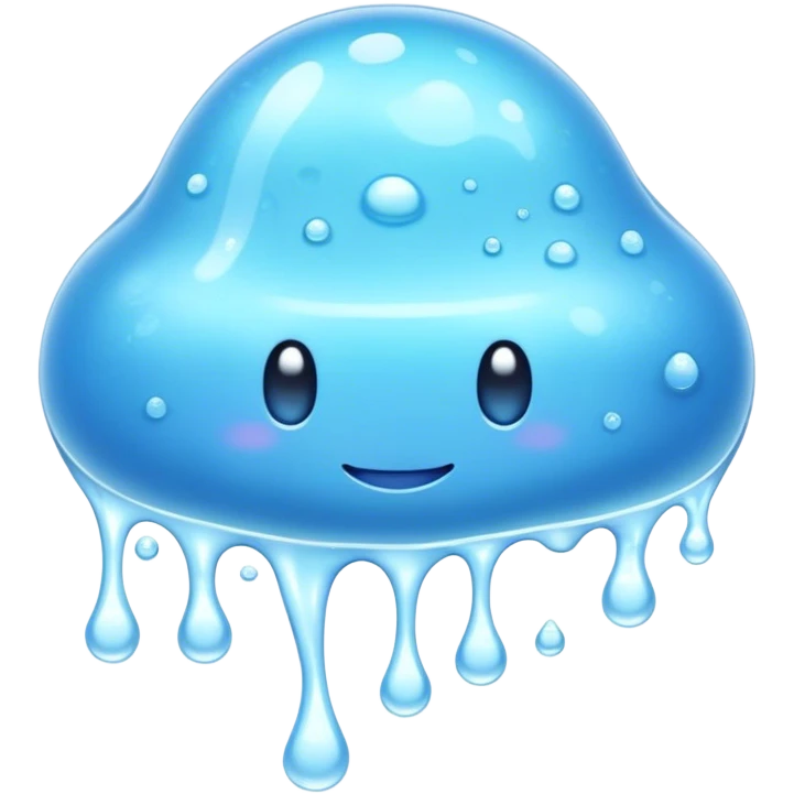 Cinematic Realistic Clear Blue Slime, glossy and translucent with a soft blue hue, light reflecting off its smooth surface, subtle bubbles trapped inside, slightly jiggling with movement, delicate highlights enhancing its wet and squishy texture, glowing with a soft, magical aura. emoji