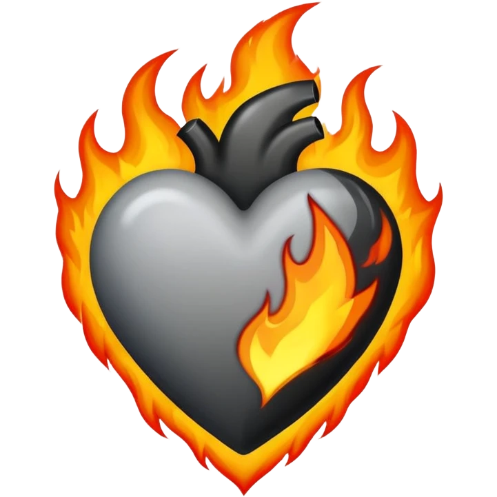 Grey and black heart with fire emoji