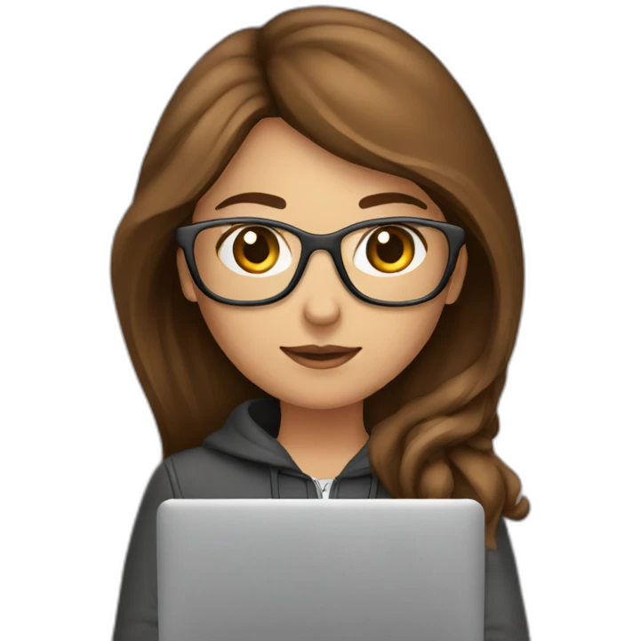 pretty programmer girl with brown hair working with MacBook emoji