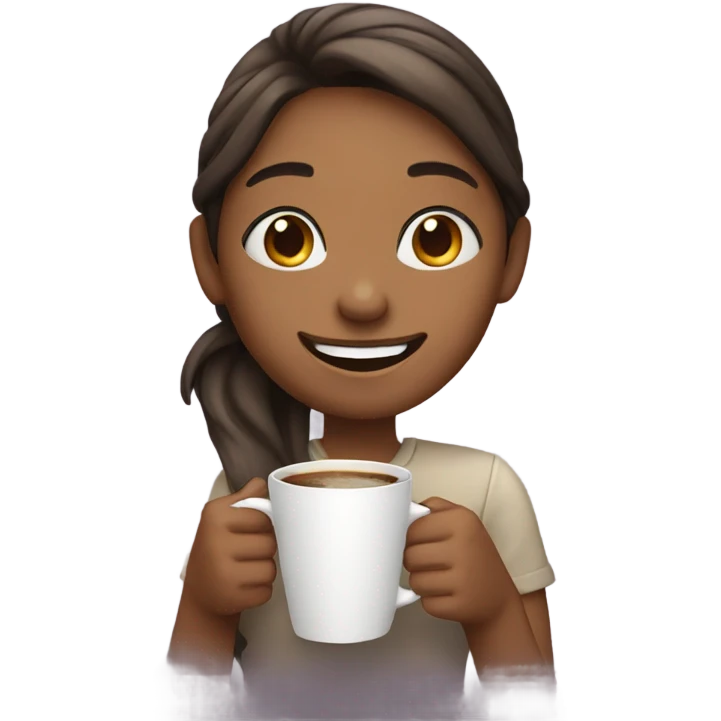 smiling girl with coffee emoji