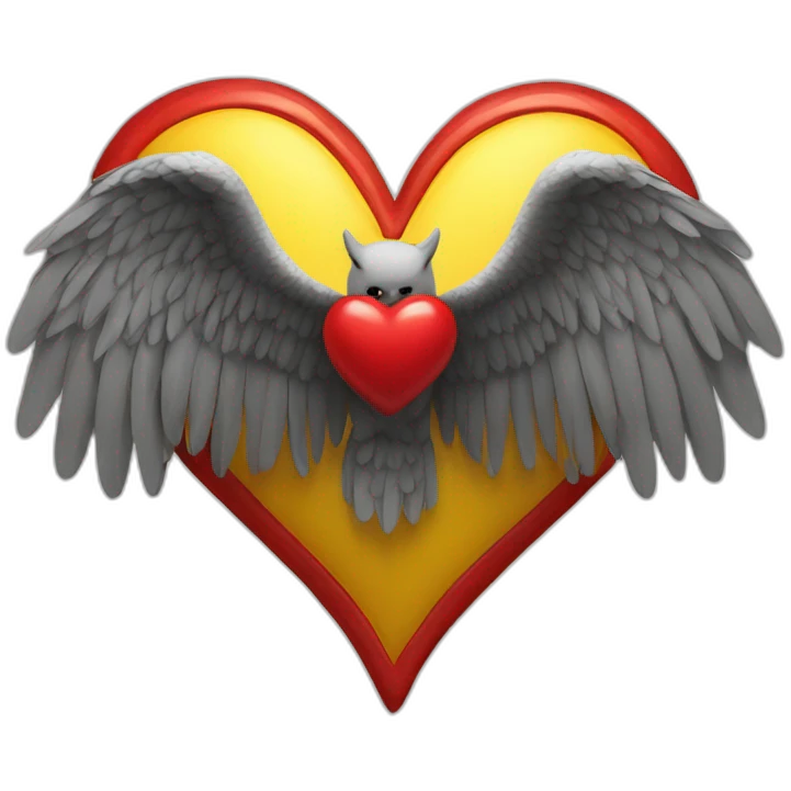 winged red heart, yellow wings emoji