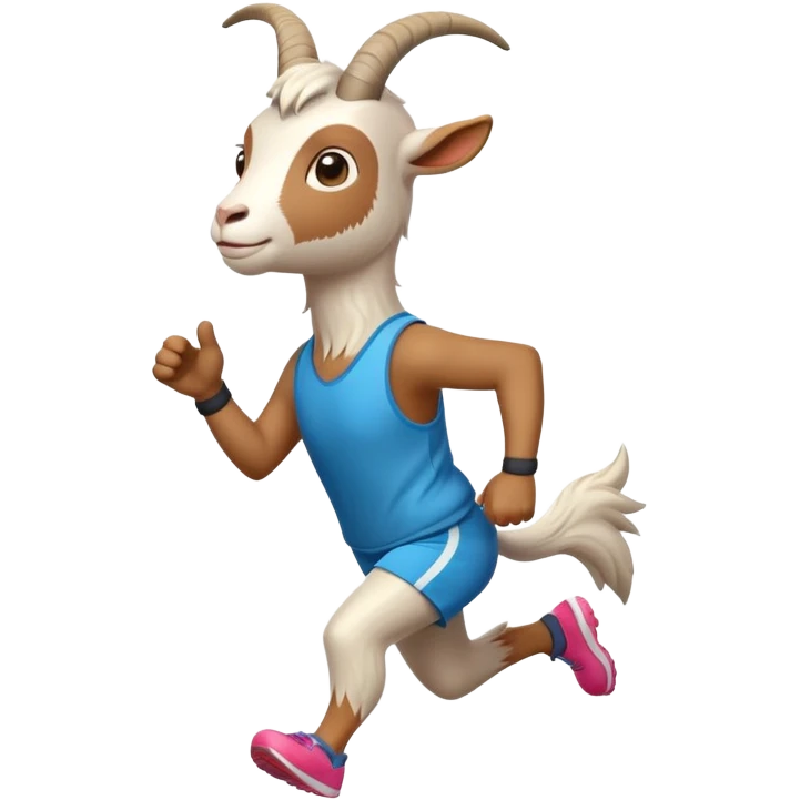 friendly anthropomorphised goat jogging upright in a new outfit, standard pose emoji