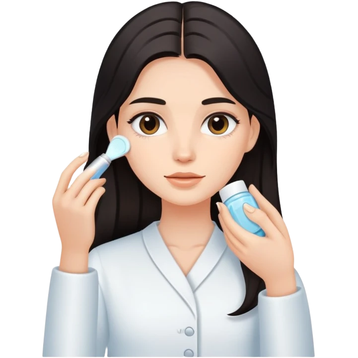 Girl with dark long hair doing skincare emoji