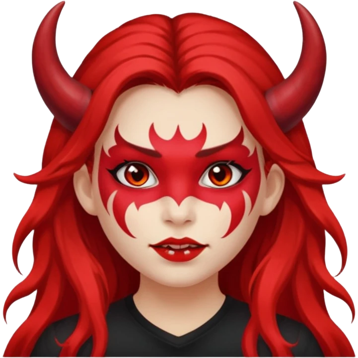 a long-haired red face paint devil girl with shirt emoji