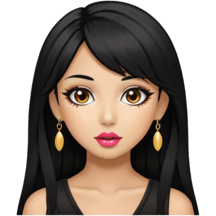 Gyaru girl black hair glossy lips emoji
