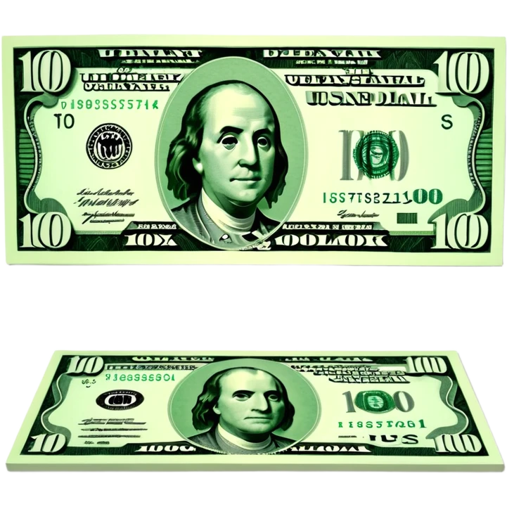 3D realistic US 100 dollar bill sticker, slight perspective, centered, clean cutout, transparent background, no text, no watermark emoji