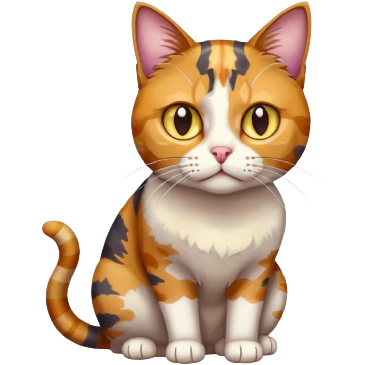 full body anxious looking colourful light patched calico tabby cat with hazel eyes emoji