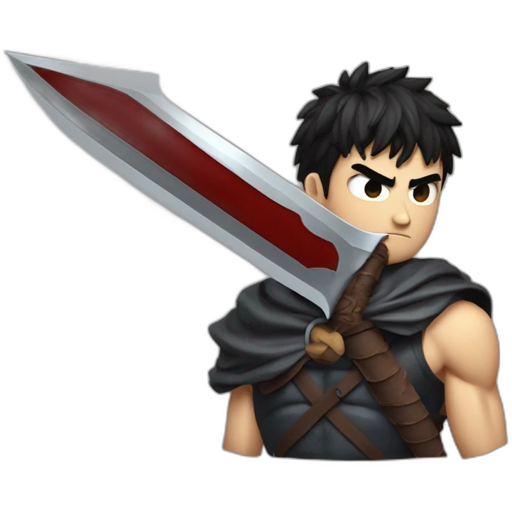 angry berserk guts carrying a huge sword on his shoulder framed on his bust emoji