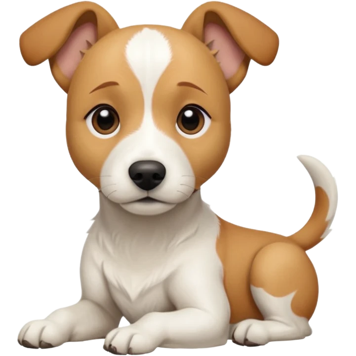 a full body facing front on of a buff white beagle cross jack russell terrier looking dog the size of a kelpie with light brown long ears resting on its face and a light brown patch above one eye and a large snout. the rest of the dog is completely white.  emoji