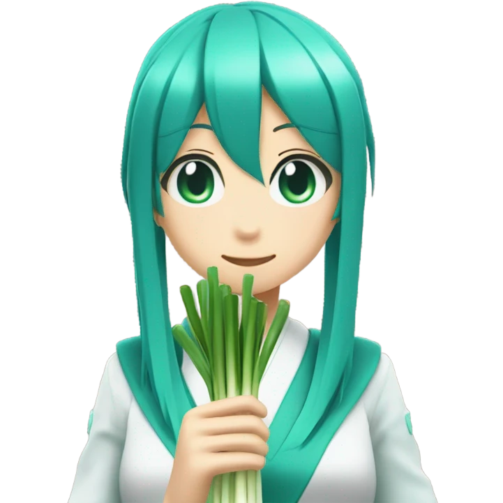 hatsune miku with a spring onion in her hand emoji
