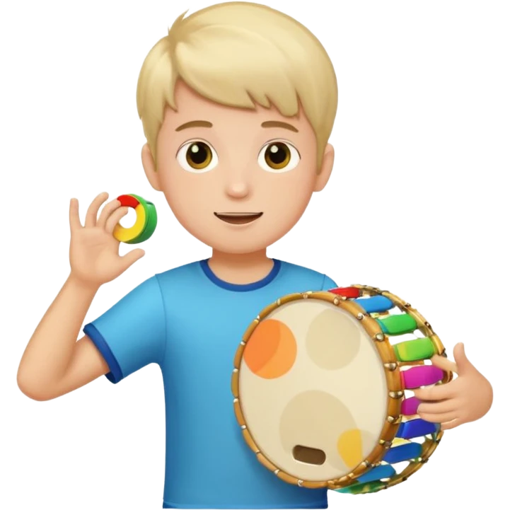 boy play colorful tambor emoji