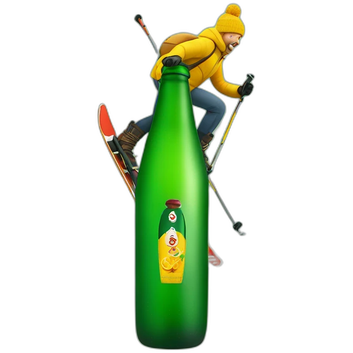 Man skiing over a giant green bottle of buckfast tonic wine emoji