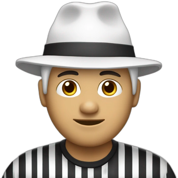 Honbre con antifaz, gorro negro y camisa rayas blancas y negras emoji