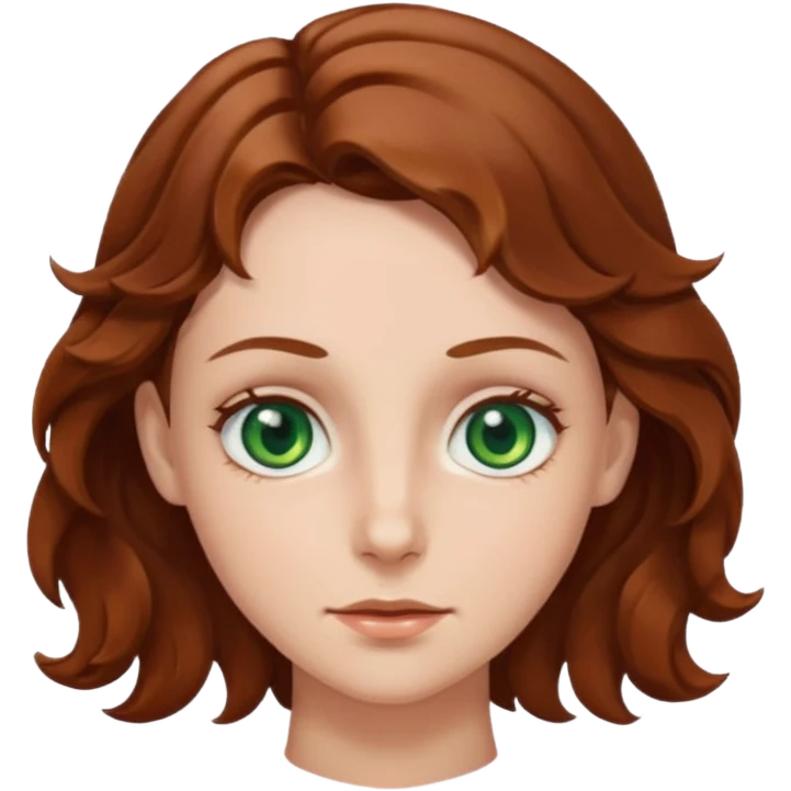Светлая кожна. Зеленние глаза, високий лоб. Волоси вьющиеся, каштановие  emoji