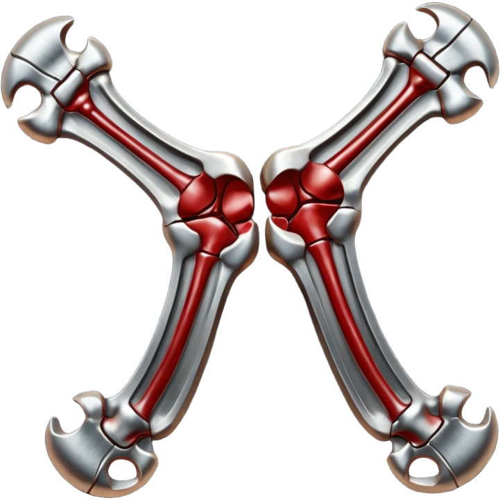 metallic anatomic bones with traces of blood, steel texture, dark dramatic tone, clean background emoji