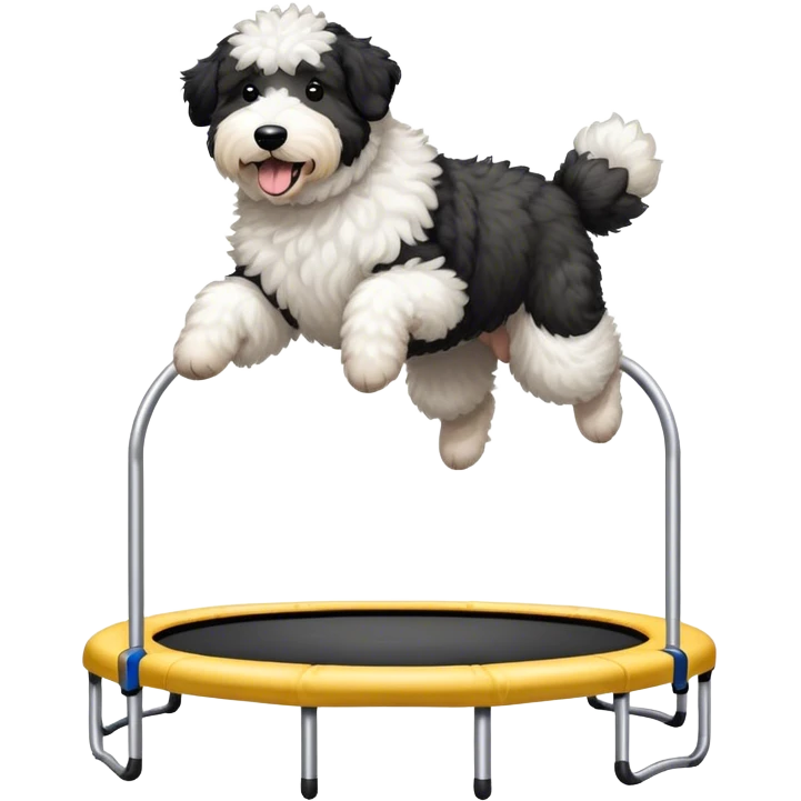 Sheepadoodle jumping on a trampoline emoji