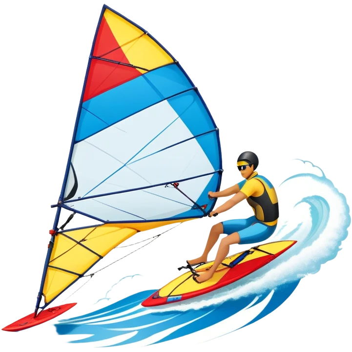 An emblem featuring a dynamic combination of a kite, a bicycle, and a windsurfing sail, all intertwined in motion. The design emphasizes speed, adventure, and adrenaline, with sharp lines and vibrant colors symbolizing the thrill of extreme sports. emoji