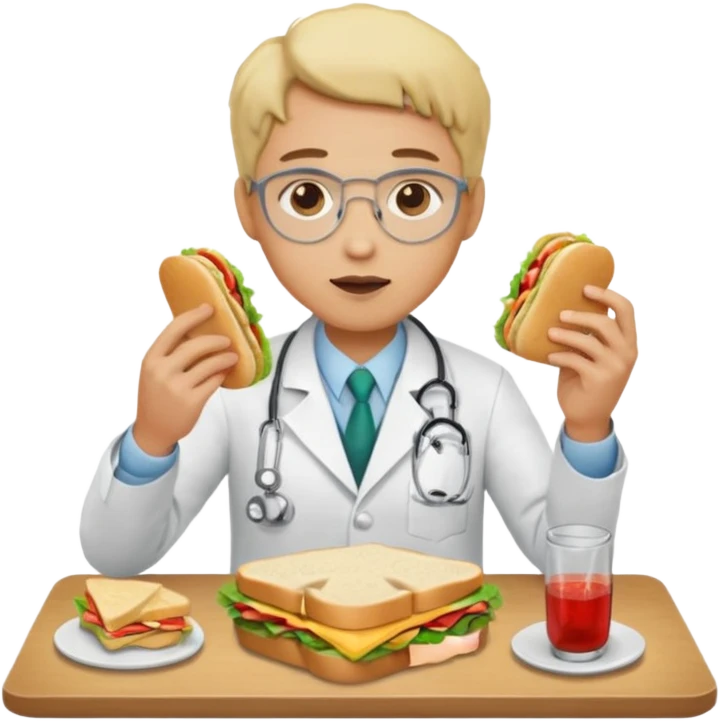 ligth doctor eating in a table full body emoji