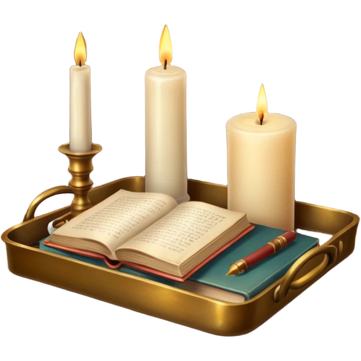 vintage tray with books and candle emoji