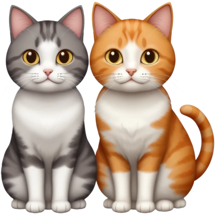 3 different coloured short haired cats including; a dark brown tabby and white cat, and a dark grey and white and a ginger and white emoji