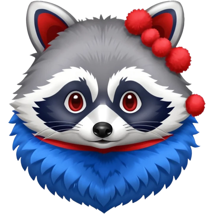 Mache einen Waschbären der PomPoms in der Hand hat. emoji
