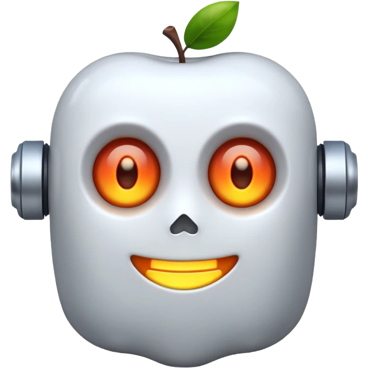 robot ghost emoji, glowing eyes, friendly, apple style emoji