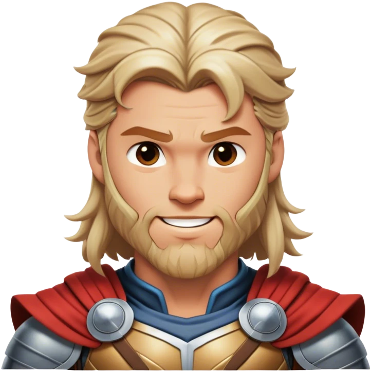 Cinematic Realistic Thor Portrait, head tilted playfully and inquisitively, showcasing his robust form and a warm, disarming smile. His expressive eyes and detailed armor are captured with lifelike clarity, as soft natural highlights reveal a side of the mighty god that is both approachable and full of mirth. emoji